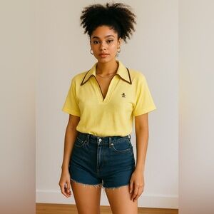 Vintage Yellow Penguin Polo Tee with Brown Collar Trim